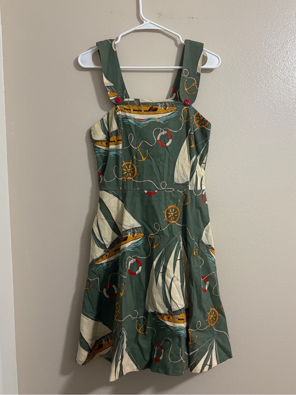 Vintage Ralph Lauren green Linen Cotton Nautical sailboat print sundress Size 4